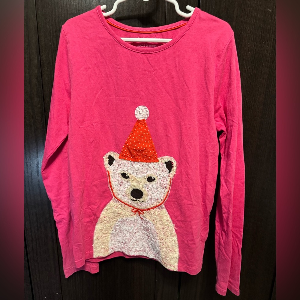 Mini Boden girls  9/10 polar bear long sleeve sequin tee